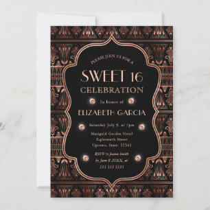 Black & Rose Gold Art Deco Vintage Frame Sweet 16 Invitation