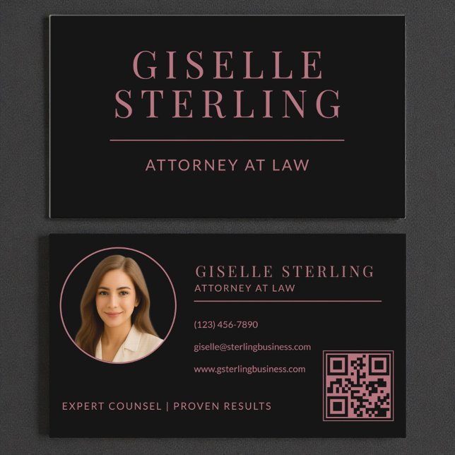 Black Rose Gold Attorney Photo QR Code Business Card (Creator Uploaded)