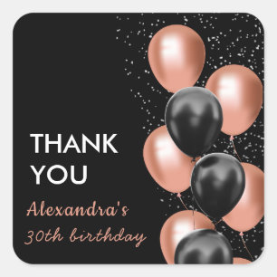 Black Rose gold Balloon Birthday Thank you Sticker