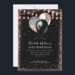 Black Rose Gold Balloon Lights Any Age Birthday Invitation<br><div class="desc">Modern Elegant Black Rose Gold Glitter String Lights Banner Balloon Any Age Birthday</div>