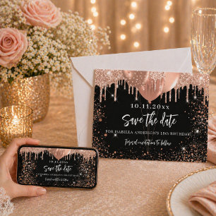 Black rose gold balloons birthday party save the date