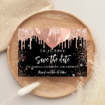 Black rose gold balloons birthday party save the date<br><div class="desc">A girly and trendy Save the Date for a 18th (or any age) birthday party. A black background decorated with balloons.  Personalise and add a date and name/age. The text: Save the Date is written with a large trendy hand lettered style script.</div>