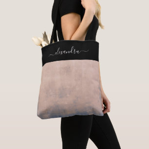Black Rose Gold Blue rustic elegant personalised Tote Bag