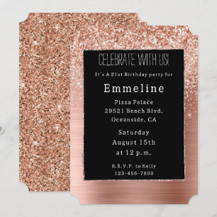Black Rose Gold Blush Glitter Invitation