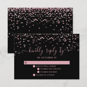 Black Rose Gold Blush Pink Glitter Wedding RSVP Card