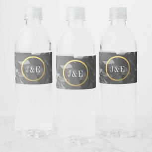 Black Rose Gold Bouquet Wedding Water Bottle Label