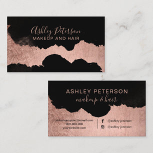 Black rose gold brushstroke hair makeup typography business card