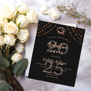 Black rose gold budget graduation party invitation