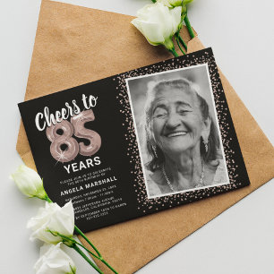 Black Rose Gold Cheers to 85 Years Invitation