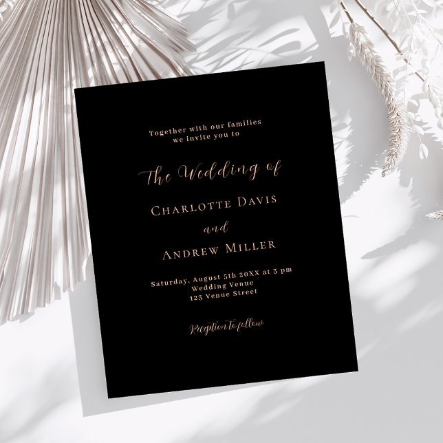 Black rose gold classic formal wedding invitation (Creator Uploaded)