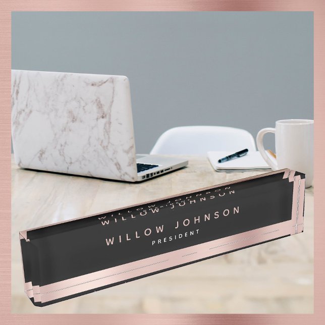 Black Rose Gold Classy Executive Business Gift  Nameplate (Black Rose Gold Classy Executive Business Gift Desk Name Plate)