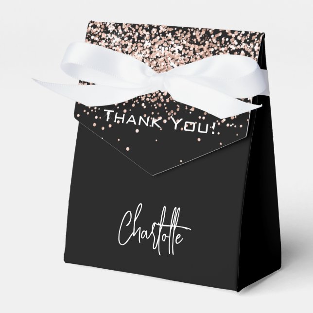 Black rose gold confetti birthday thank you favour box (Front Side)