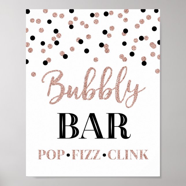 Black Rose Gold Confetti Bubbly Bar Sign (Front)