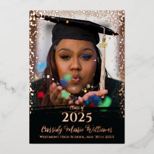 Black Rose Gold Confetti Graduation Announcement