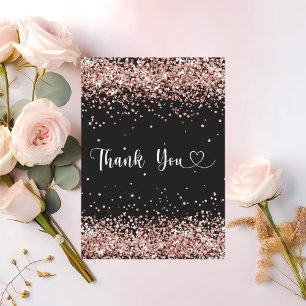 Black rose gold confetti script thank you card