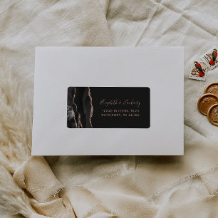 Black Rose Gold Dark Wedding RSVP Self-Address Label