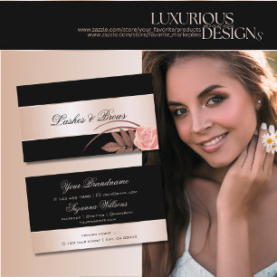 Black Rose Gold Decor Cute Flower Modern Floral Business Card