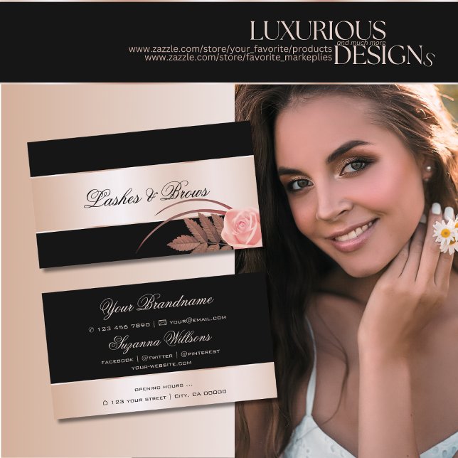 Black Rose Gold Decor Cute Flower Modern Floral Business Card (Creator Uploaded)