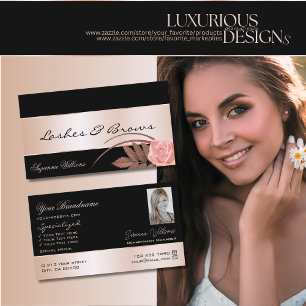 Black Rose Gold Decor Gorgeous Flower with Photo Business Card