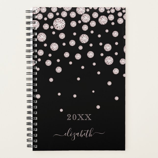 Black rose gold diamonds name glamourous planner (Front)