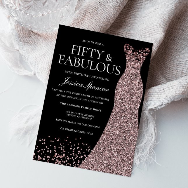 Black Rose Gold Dress Womans 50th Birthday Party  Invitation (Creator Uploaded)