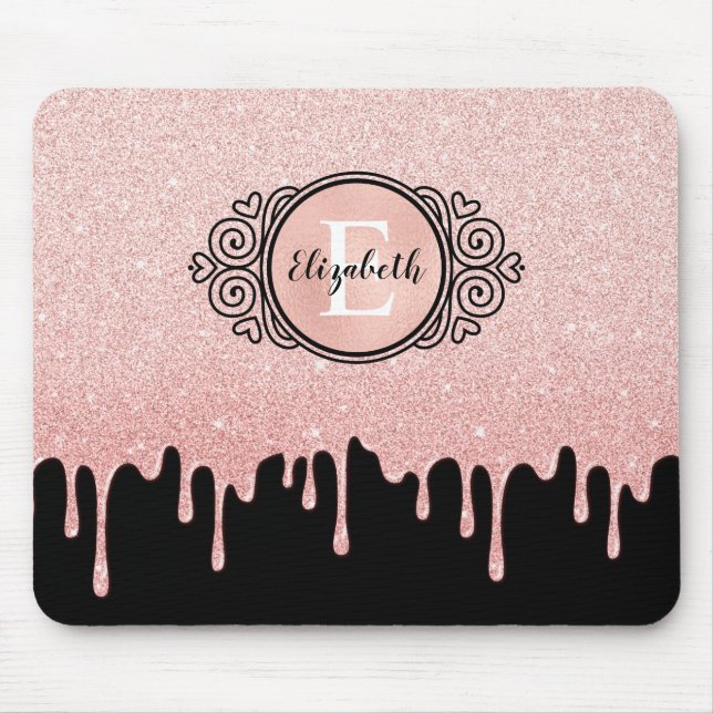 Black Rose Gold Dripping Glitter Mouse Mat (Front)