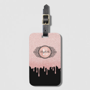 Black Rose Gold Dripping Glitter Mouse Pad Luggage Tag