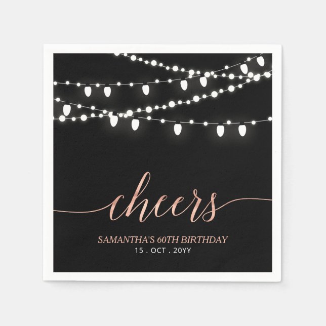 Black & Rose Gold | Elegant Adult Birthday Party Napkin (Front)