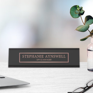 Black Rose Gold Elegant Modern Desk Name Plate