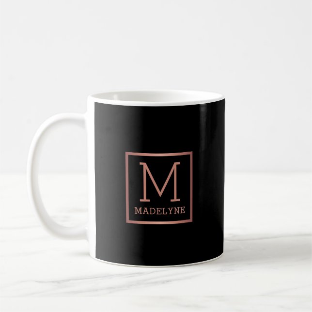 Black Rose Gold Elegant Modern Monogram Coffee Mug (Left)