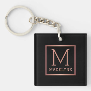 Black Rose Gold Elegant Modern Monogram Key Ring