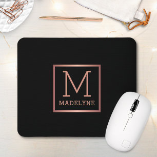 Black Rose Gold Elegant Modern Monogram Mouse Mat