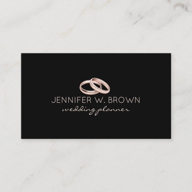 Black Rose Gold Engagement Wedding Ring Jewellery Business Card (Front)