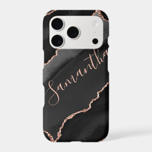 Black & Rose Gold Faux Glitter Agate