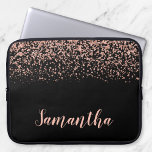Black Rose Gold Faux Glitter Personalised Laptop Sleeve<br><div class="desc">Modern black and rose gold faux glitter laptop sleeve design. Add a name for a custom touch.</div>