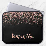Black Rose Gold Faux Glitter Personalised Laptop Sleeve<br><div class="desc">Modern black and rose gold faux glitter laptop sleeve design. Add a name for a custom touch.</div>
