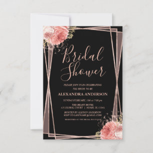 Black Rose Gold Floral Bridal Shower Invitation