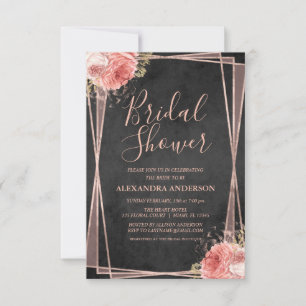 Black Rose Gold Floral Bridal Shower Invitation