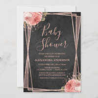 Black Rose Gold Floral Geometric Baby Shower