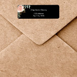 Black rose gold floral greenery return address<br><div class="desc">A rose gold and blush pink rose,  floral and eucalyptus greenery and faux gold foliage.  Personalise and add your name and address. Black background,  white text.</div>