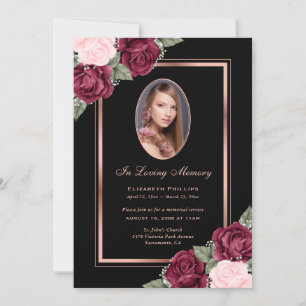 Black Rose Gold Floral Photo In Loving Memory Invitation
