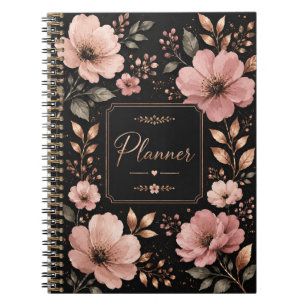 Black & Rose Gold Floral Planner Notebook