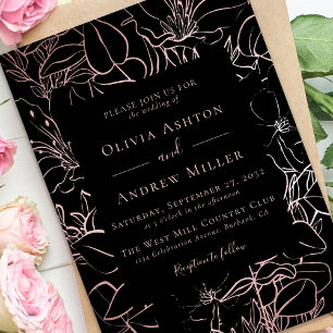 Black Rose Gold Floral Wedding Invitation