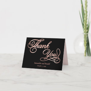 Black Rose Gold Foil Calligraphy Formal Thank You Card