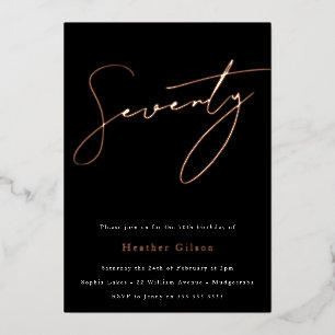 Black & Rose Gold Foil Script 70th Birthday Party