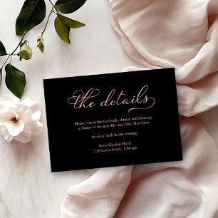 Black Rose Gold Foil Script Wedding Details Card