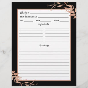 Black Rose Gold Foliage Recipe Binder Page