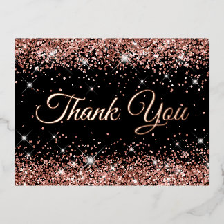 Black Rose Gold Glitter 40th Birthday Thank You Foil Invitation Postcard