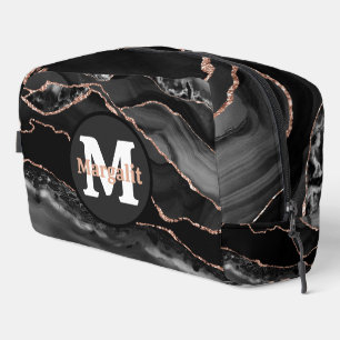 Black Rose Gold Glitter Agate Dopp Kit
