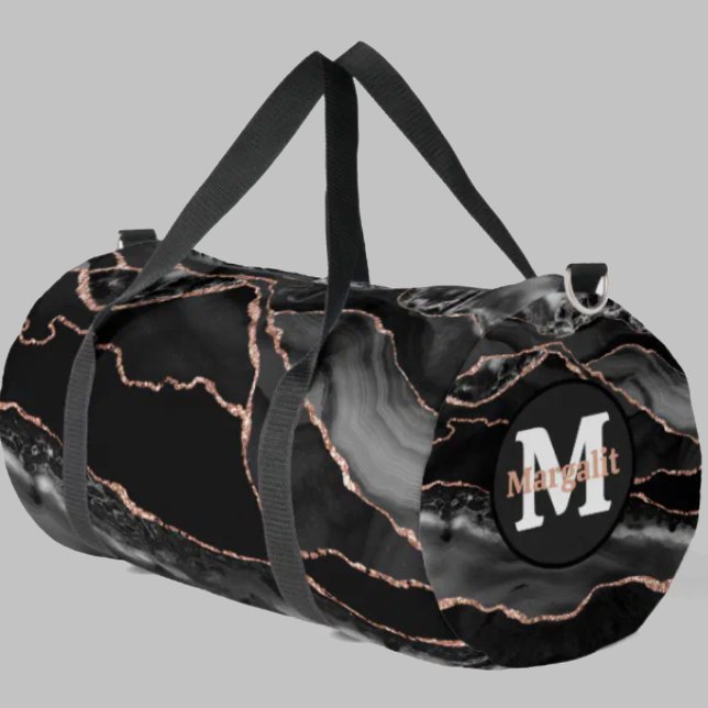 Black Rose Gold Glitter Agate Large Duffel Bag (Creator Uploaded)